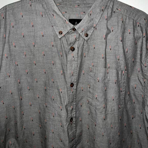 Prana Men Organic Cotton Printed Button Down Shirt Size 2XL Gray Short Sleeve - Picture 1 of 7